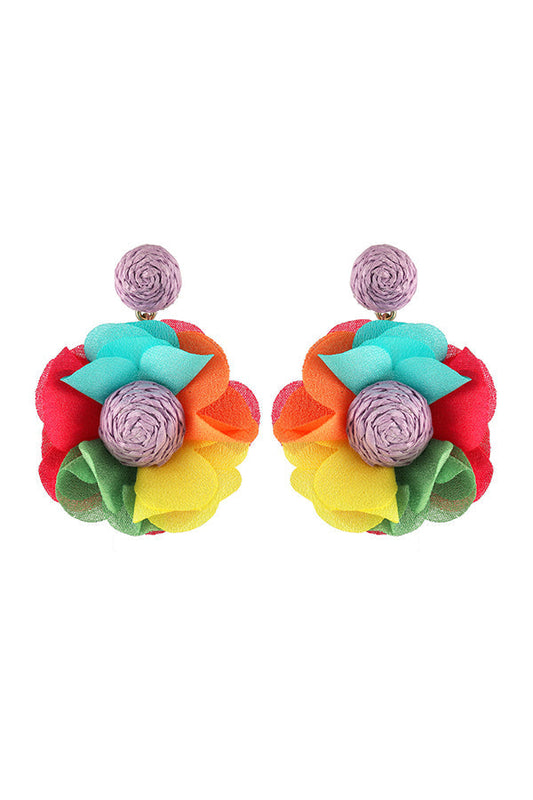 Resort Style Fabric Flower Earrings