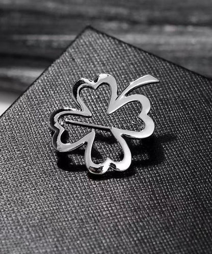 Diy Gold Stainless Steel Four Leaf Clover Hollow Out Brooches