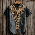Men's  Viking Tribal Dragon With Celtic Knotwork Embroidery Art  Linen Round Neck T-shirt elevenforest