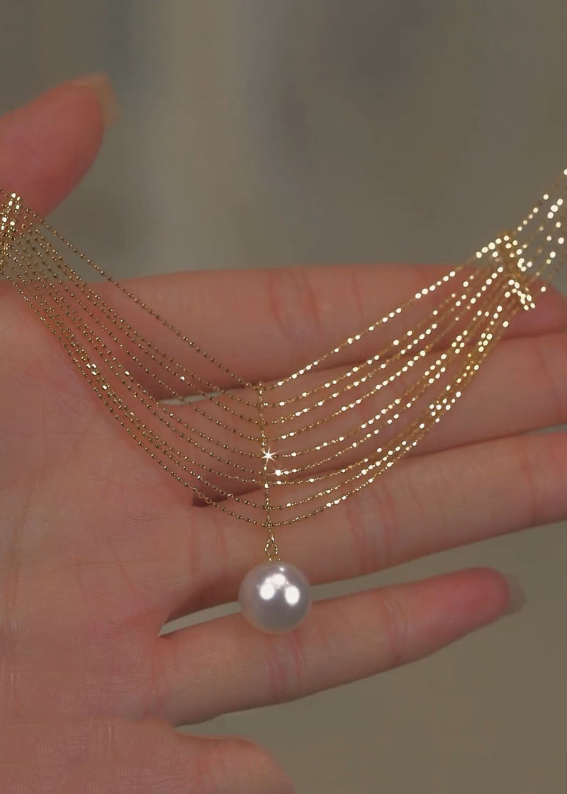 Gold Pearl Lace Tassel Pendant Necklace