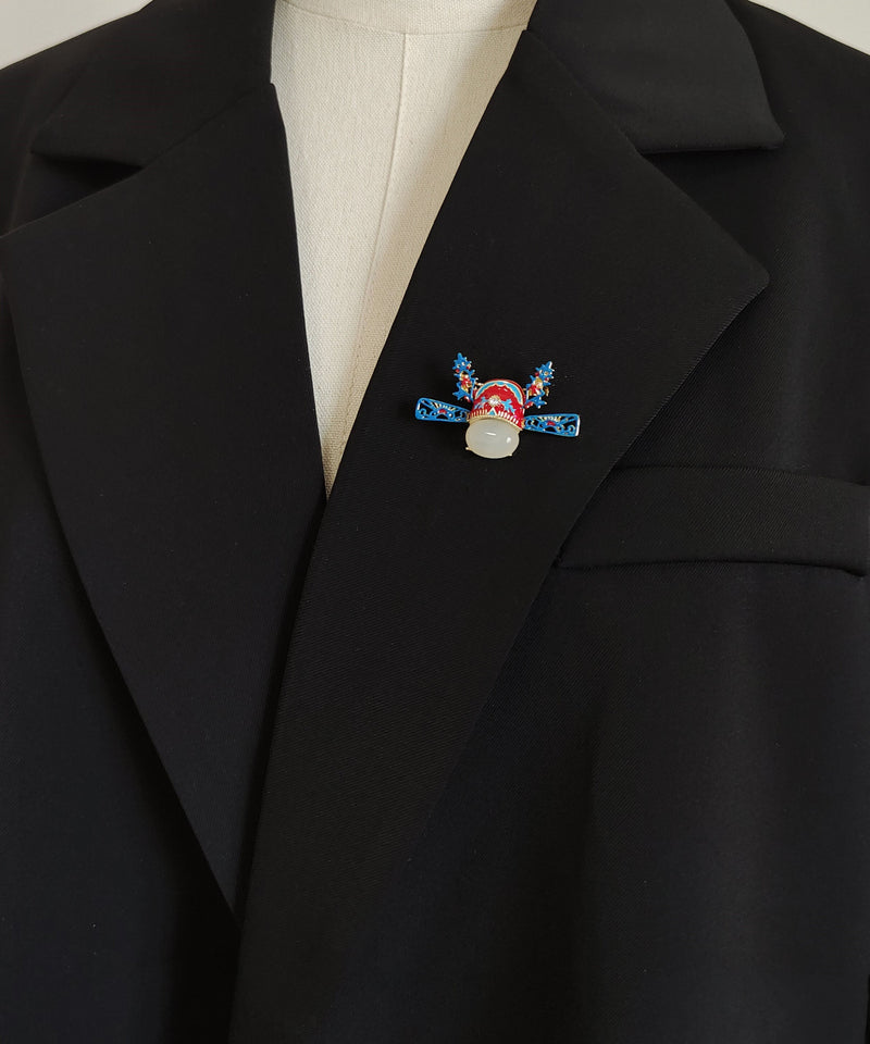 Blue Jade Enamel Champion Hat Brooches