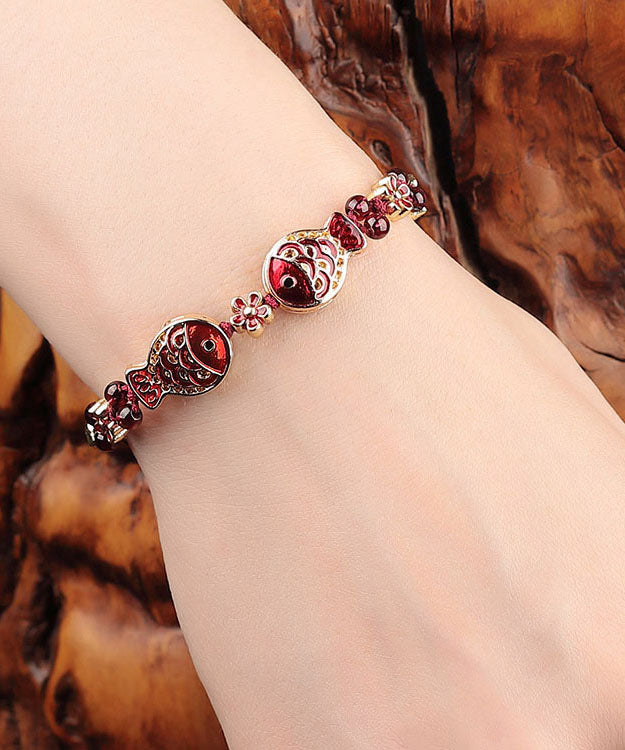 Red Coloured Glaze Cloisonne Garnet Charm Bracelet