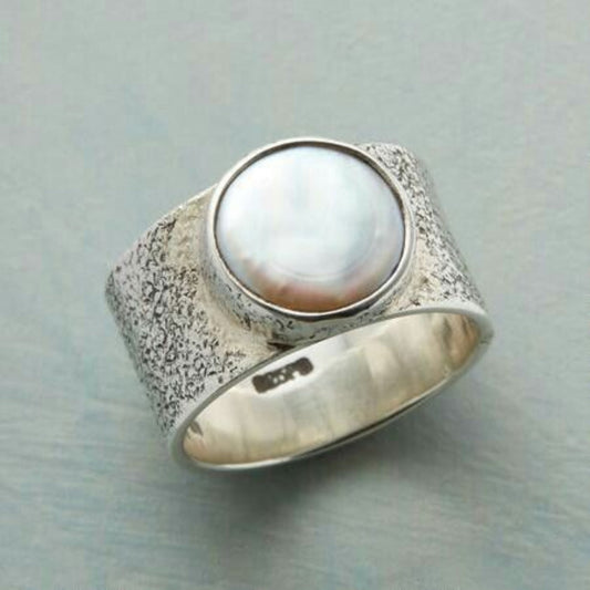 Silver Ring With White Pearl