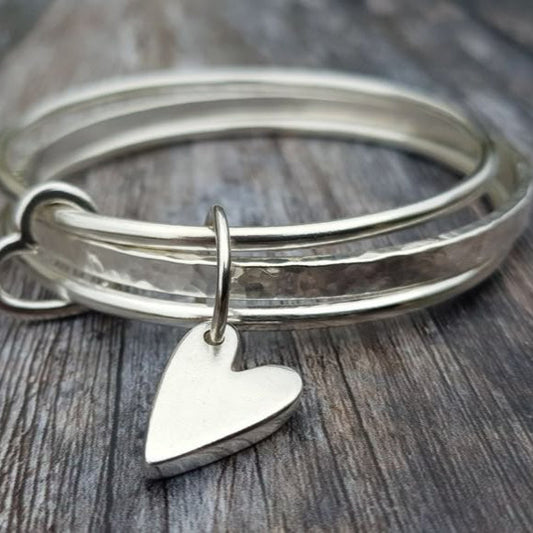 Layered Silver Heart Bracelet