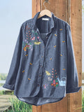 Women's Casual Floral Embroidery Print Cotton Shirt elevenforest