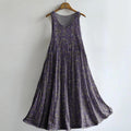 Women's Vintage Floral Art Print Sleeveless Cotton Pocket Dress