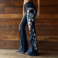 Comstylish Vintage Bohemian Rose Embroidered Washed Flared Jeans