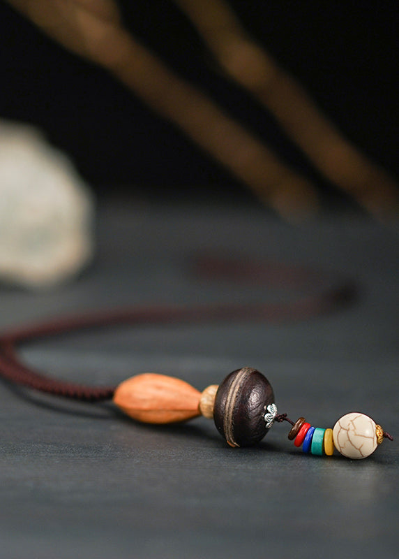 Colorblock Hand Knitting Agate Walnut Wenge Bodhi Pendant Necklace