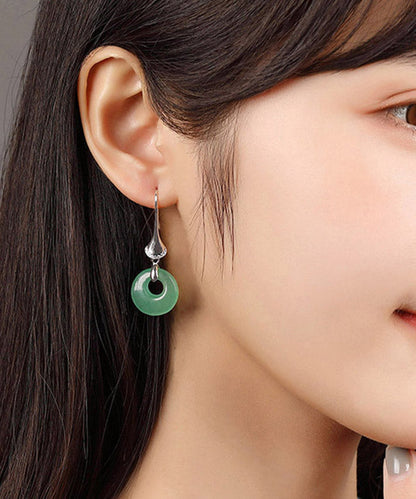 Green Sterling Silver Jade Drop Earrings