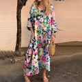 Comstylish Women's Watercolor Floral Print Comfort Linen Dress