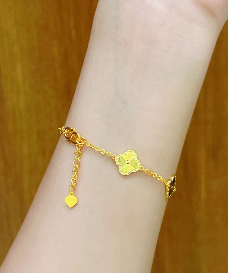 Novelty 24k Gold Four Leaf Clover Chain Bracelet