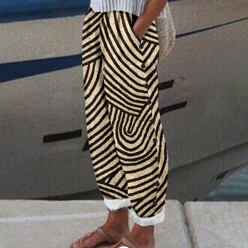 Women's Vintage Stripe Art Linen Blend Casual Pants elevenforest