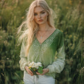 Women's St. Patrick's Celtic Knot Blend Linen V-neck Shirt elevenforest