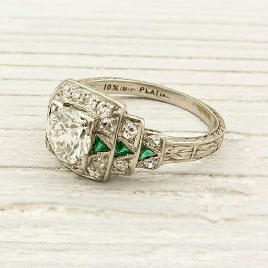 Crystal & Green Zirconia Silver Ring