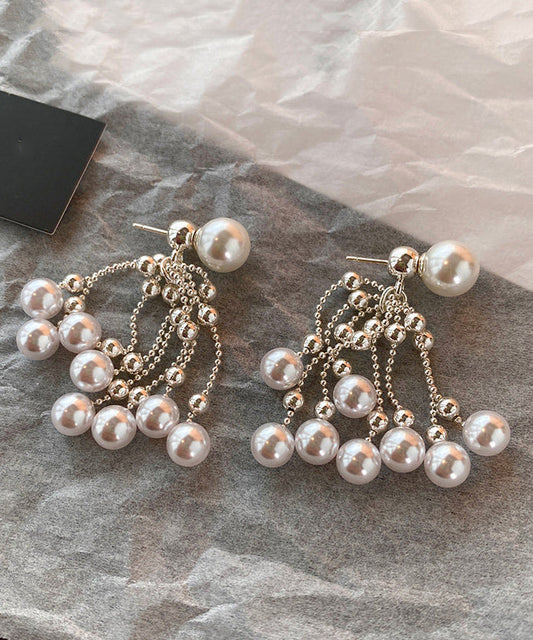 Stylish White Fireworks Pearl Alloy Drop Earrings