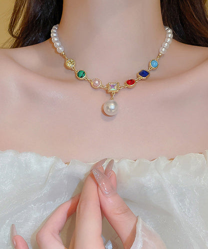 Rainbow Alloy Crystal Pearl Gratuated Bead Necklace