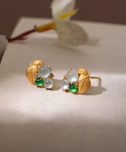Gold Sterling Silver Overgild Inlaid Ice Species Grape Stud Earrings