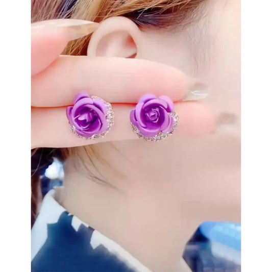 Zircon Rose Stud Earrings