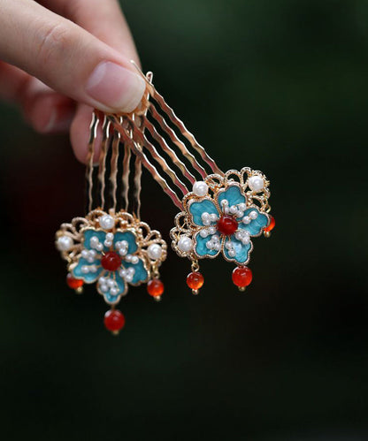 Retro Gold Sterling Silver Overgild Pearl Enamel Hairpin
