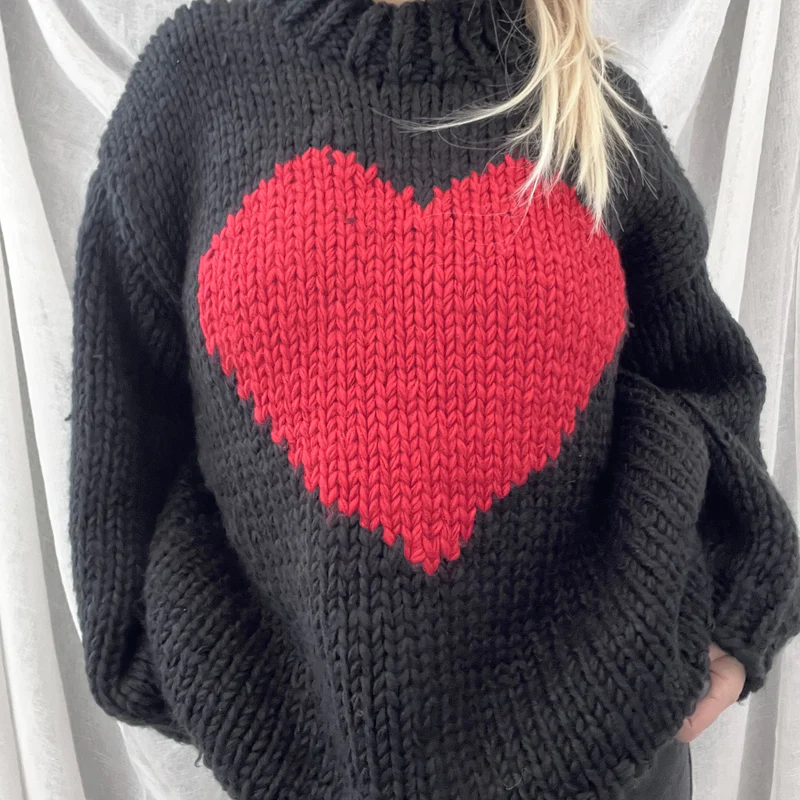 Valentine Love Heart Key To My Heart Hand Knit Chunky Sweater elevenforest