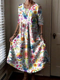 Women's Hippie Peace Love Art Print Pocket Cotton Dress