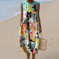Comstylish Women's Dog Art Print Tank Midi Dress