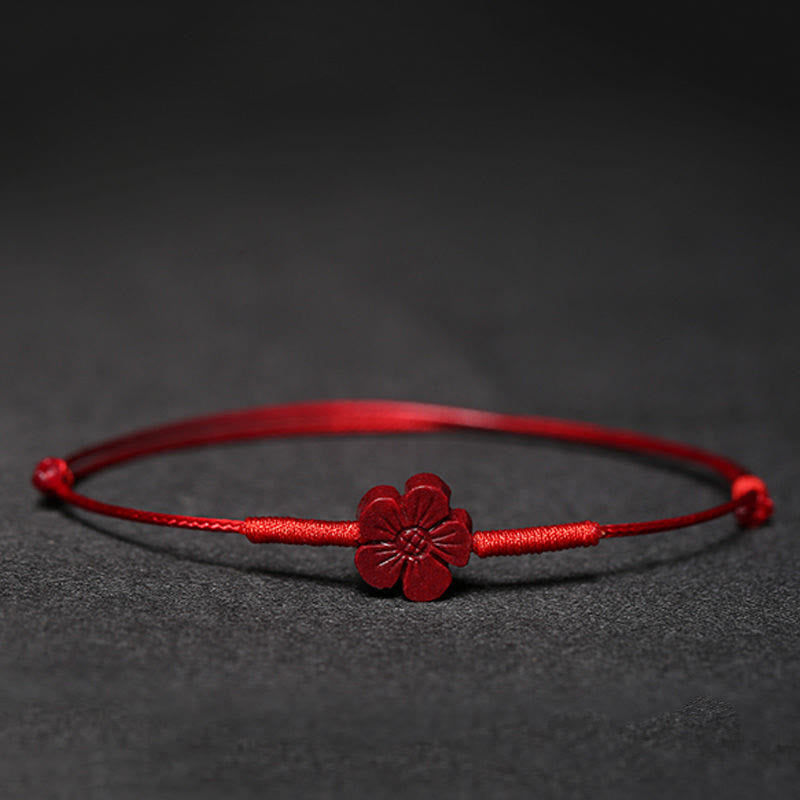 Buddha Stones Handmade Plum Blossom Four Leaf Clover Pixiu Lotus Koi Fish Cinnabar Blessing Braid Bracelet