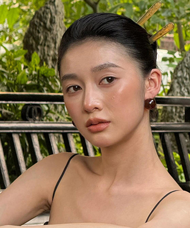 Brown Acrylic Alloy Resin Ball Stud Earrings