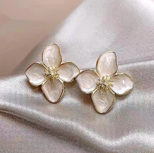 Flower Earrings With Gold Enamel