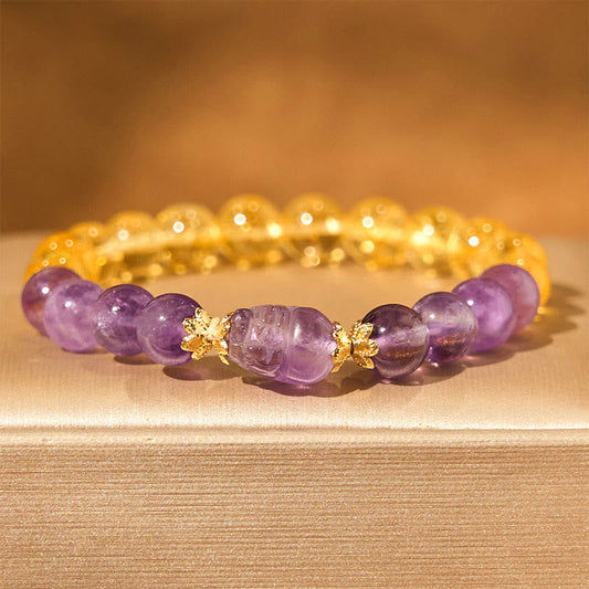 8mm Citrine Amethyst Pixiu Prosperity Bracelet
