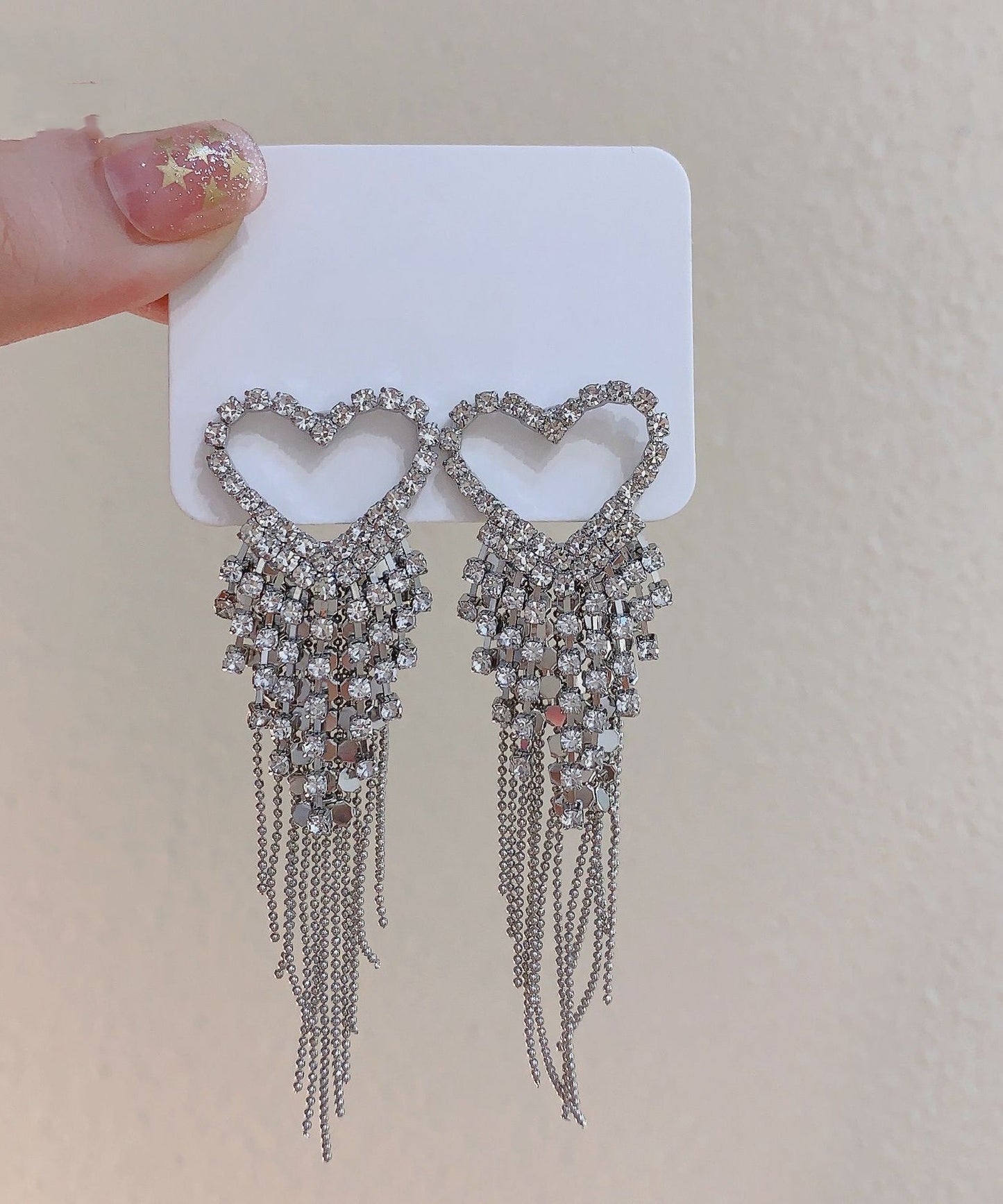 Silk Sterling Silver Zircon Love Tassel Drop Earrings