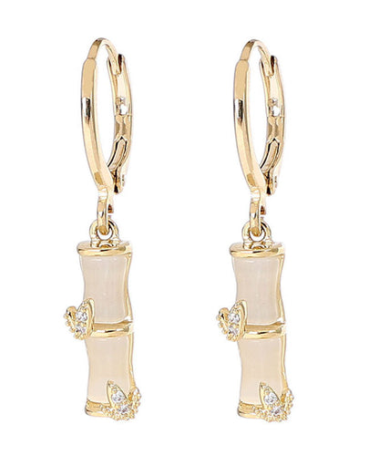 Gold Sterling Silver Cat's Eye Stone Bamboo Knot Drop Earrings