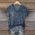 Comstylish Women's Retro Floral Print Casual V-neck T-shirt