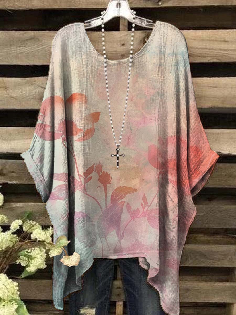 Women's Vintage Gradient Floral Print Casual Top