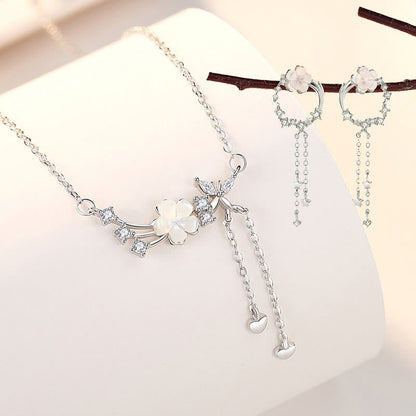 925 Sterling Silver Flower Butterfly Love Necklace Set
