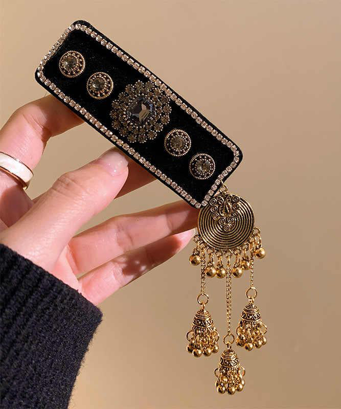 Black Alloy Acrylic Zircon Bell Tassel Hairpin