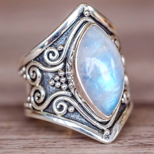 Oval White Opal Silver Ring