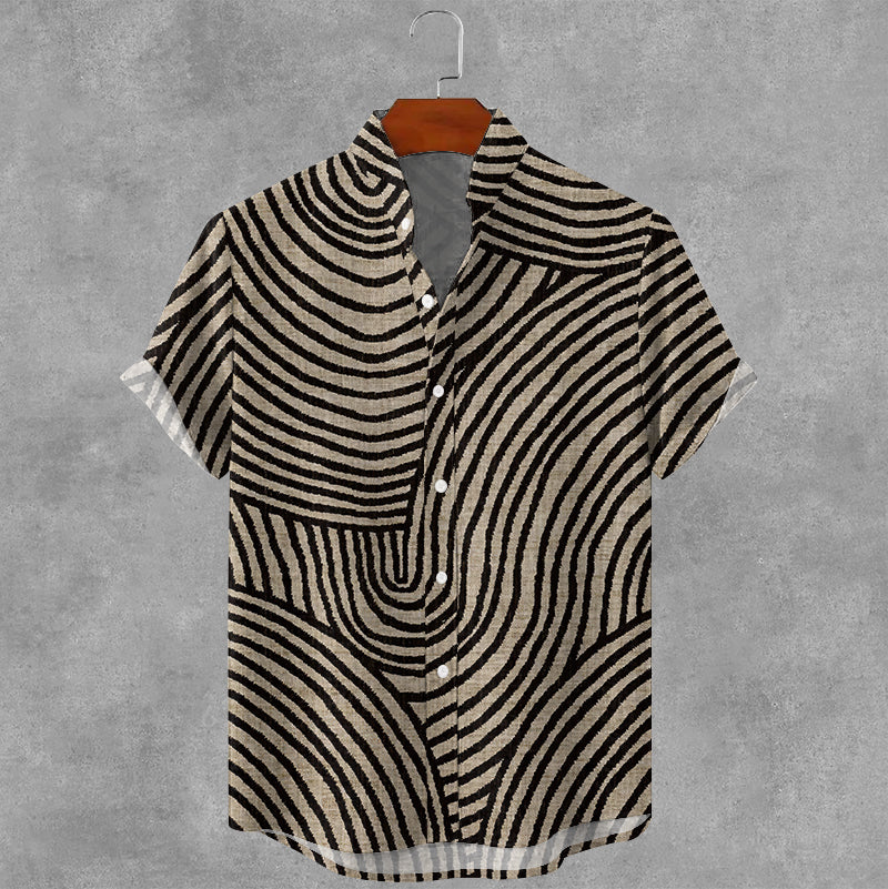 Men's Vintage Stripe Pattern Casual Short Sleeve Shirts elevenforest