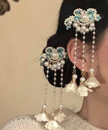 Classy White Sterling Silver Overgild Enameling Tassel a Pair Hairpin