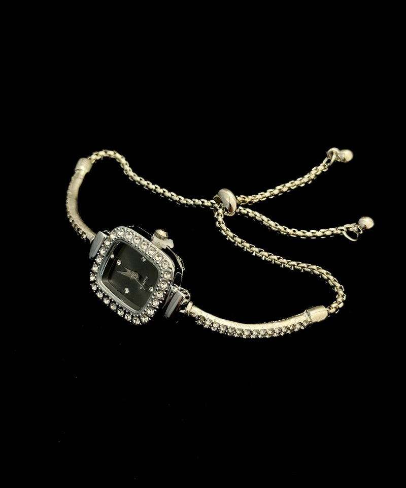 Diy White Stainless Steel Zircon Square Tassel Watches