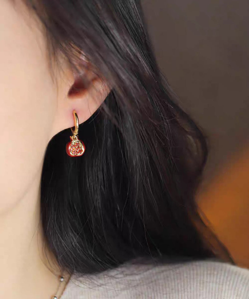 Boutique Red Copper Overgild Zircon Pomegranate Drop Earrings