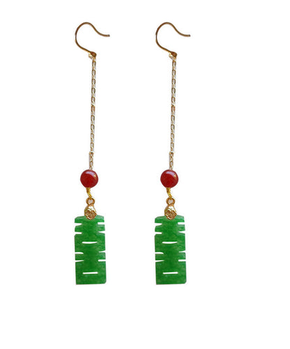 Dry Green Agate Sterling Silver Tassel Drop Earrings