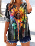 Women's Colorful Sunflower Pattern Art Print Casual Cotton Linen Short