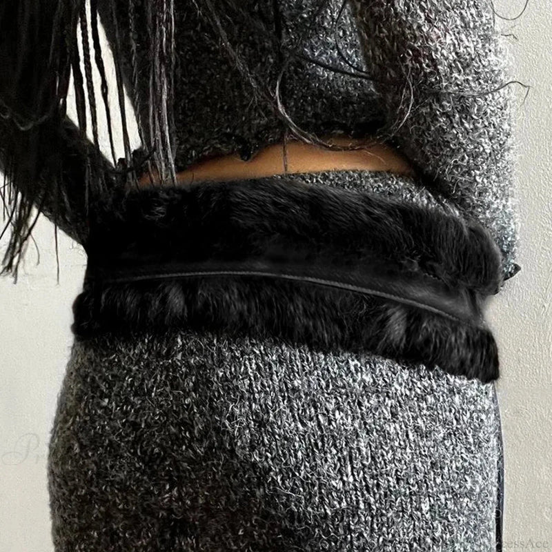 False Hair Patchwork Gothic Polyurethane Leather Waist Belt