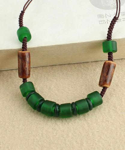 Retro Style Green Handwoven Crystal Necklace