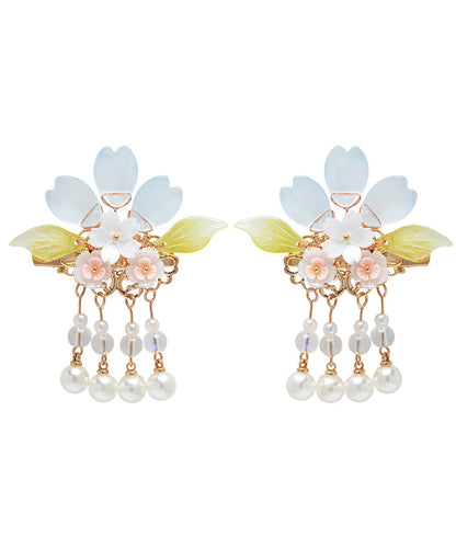 Diy Colorblock Copper Alloy Pearl Colored Glaze Tassel a Pair Hairpin