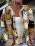 Comstylish Whimsical Crowded Cats Pattern Cozy Knit Sweater