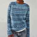 Vintage Fairman Island Pattern Contrast Crew Neck Sweater artswardrobe