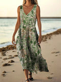 Women's Floral Art Print Pocket Cotton Dresses