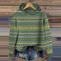 Vintage Knitted Jacquard Fairman Pattern Cozy Hooded Sweater elevenforest